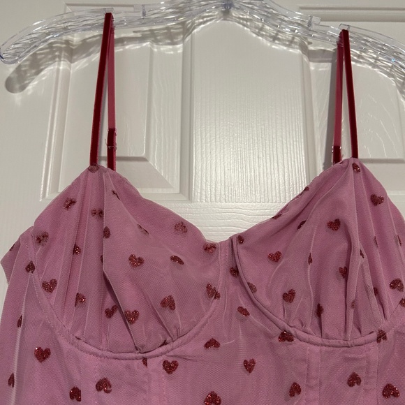 Betsey Johnson Pink/Red Heart Midi Tulle Dress Size L Flowy ~ Evening! - Picture 3 of 6